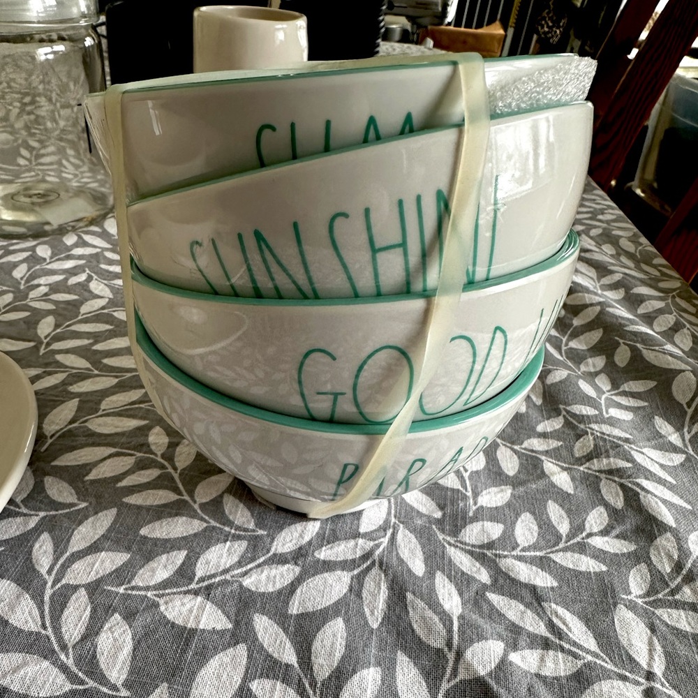 NEW Rae Dunn Melamine Summer Themed Cereal Bowls Set of 4 - Teal/Turquoise